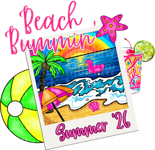 Beach Bunnin Summer 26 Polaroid Photo with Tropical Elements UV DTF Decal