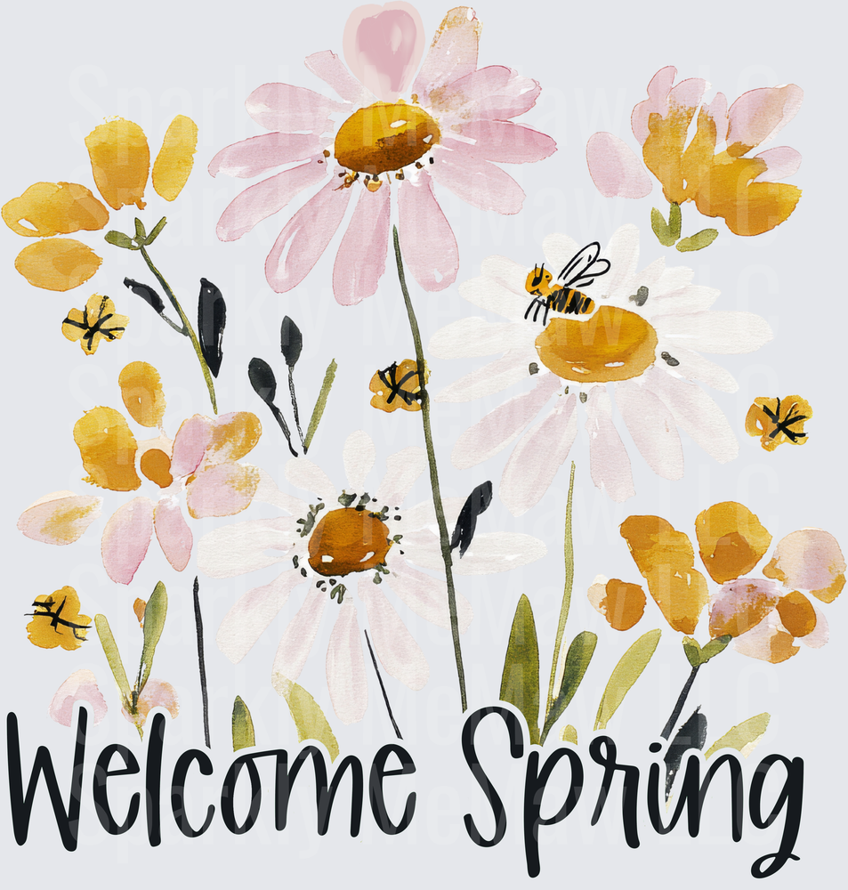 Welcome Spring Watercolor Wildflowers with Bees UV DTF Decal