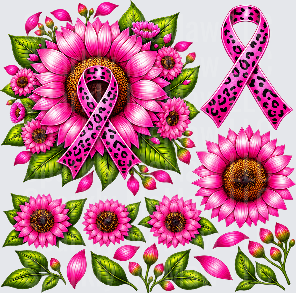 Pink Sunflower Breast Cancer Awareness This is a 10x10 UV DTF Full Sheet