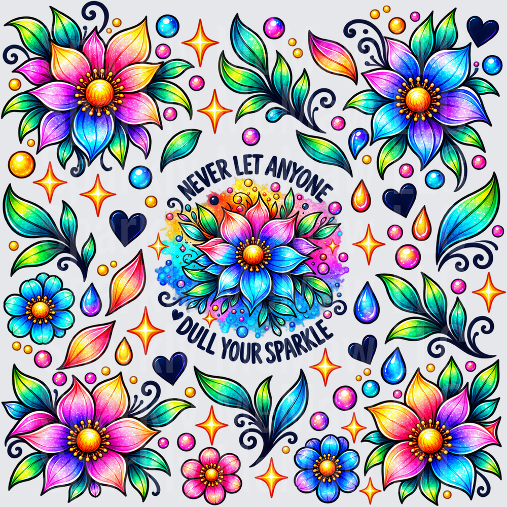 Never Let Anyone Dull Your Sparkle Colorful Floral This Is A 10X10 UV DTF Full Sheet