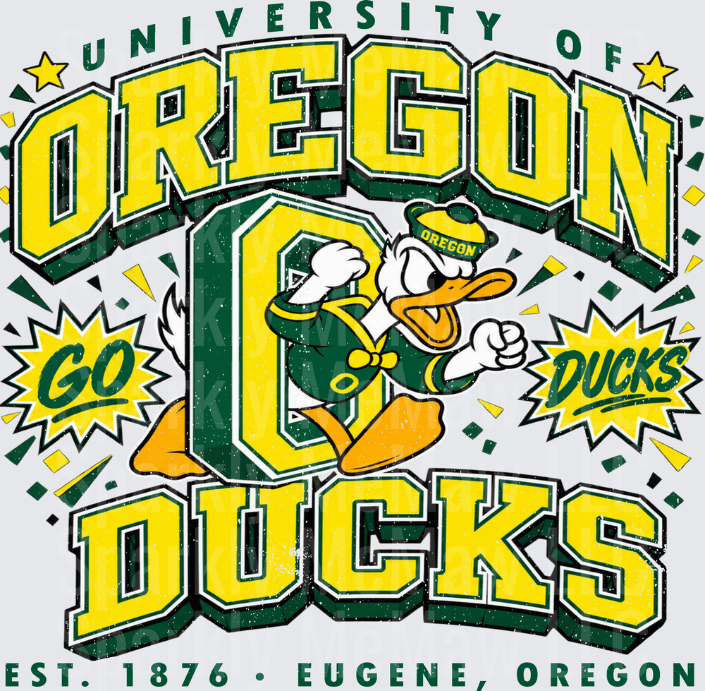 University of Oregon Ducks Go Ducks Mascot Vintage Graphic is a UV DTF Decal