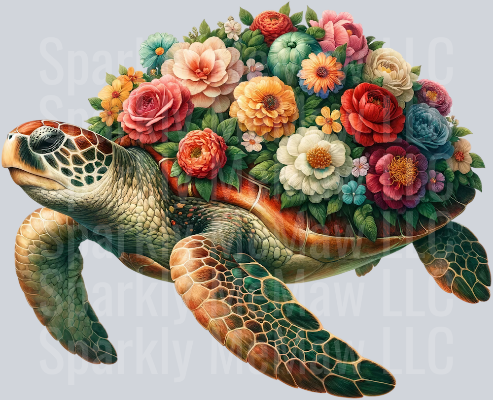 floral turtle 14 Clip Art UV DTF Decal