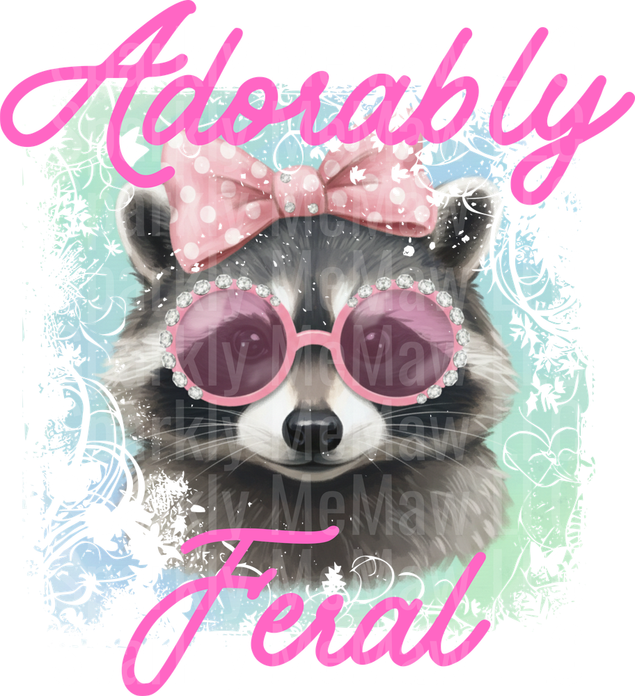 Adorably Feral Raccoon with Pink Bow and Rhinestone Sunglasses UV DTF Decal