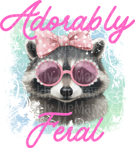 Adorably Feral Raccoon with Pink Bow and Rhinestone Sunglasses UV DTF Decal
