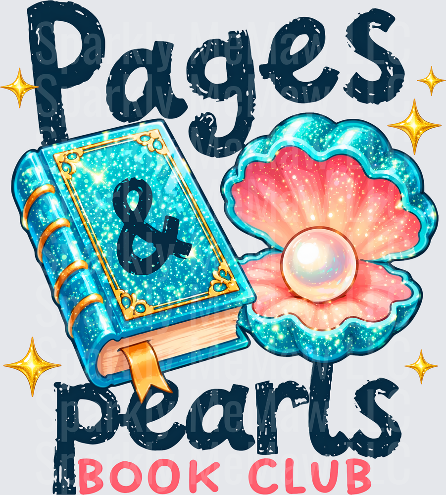 Pages and Pearls Book Club with Magical Starry Book and Shell Design UV DTF Decal