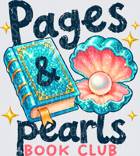 Pages and Pearls Book Club with Magical Starry Book and Shell Design UV DTF Decal