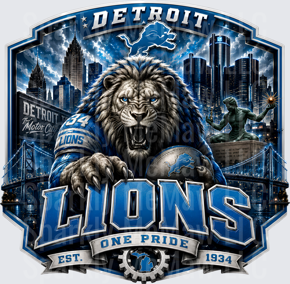Detroit Lions One Pride Est. 1934 UV DTF Decal