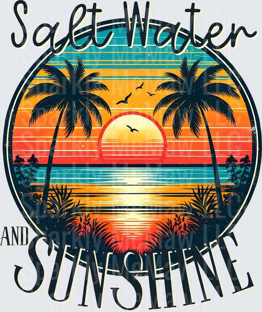 Salt Water and Sunshine Tropical Beach Sunset with Palm Trees DTF Transfer for Fabric
