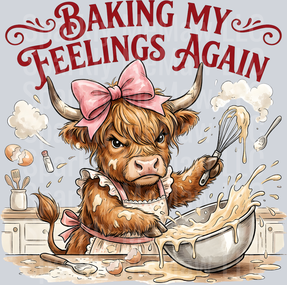 Baking My feelings again Red Text UV DTF Decal