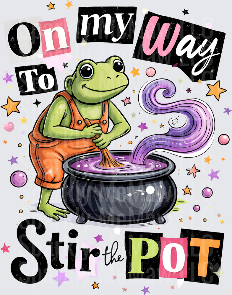 On My Way To Stir The Pot Frog Witch Cauldron Magic UV DTF Decal