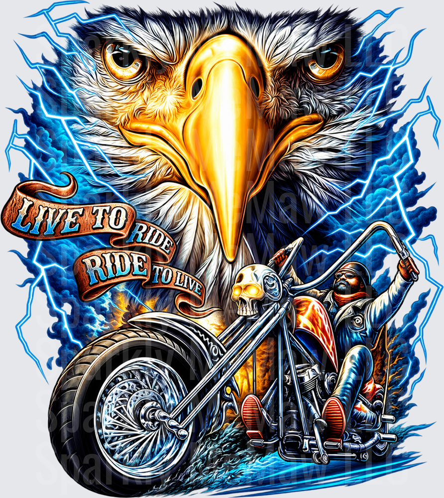 Bald Eagle Biker Live To Ride This Is A UV DTF DECAL (HARD SMOOTH SURFACE)