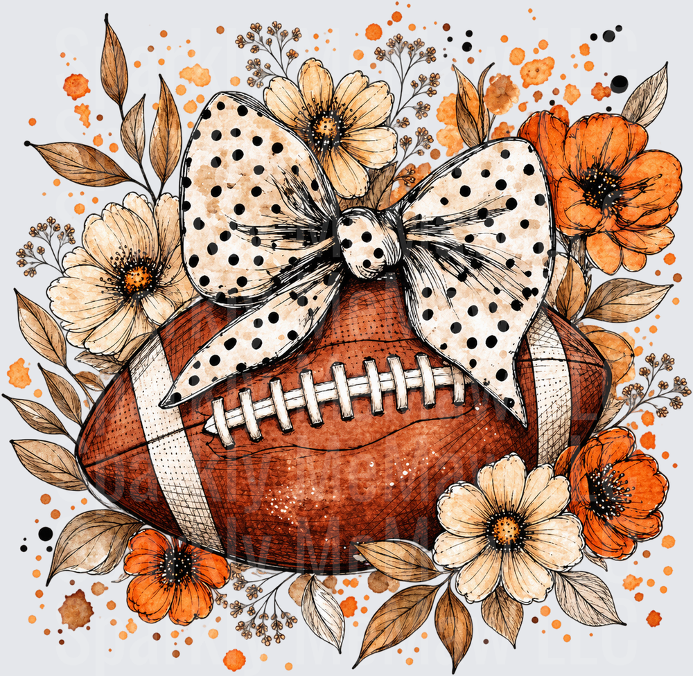 Floral Football Bow UV DTF Decal