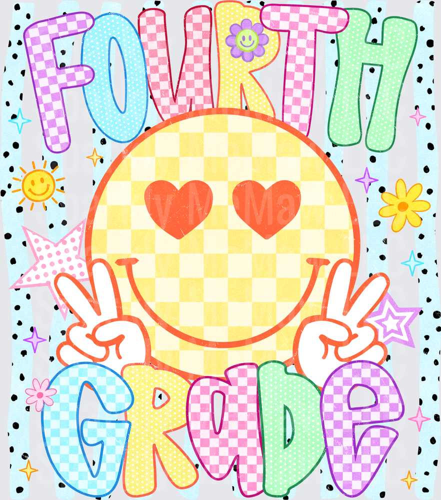 Fourth Grade Smiley Face Peace Sign Checkered Pattern UV DTF Decal