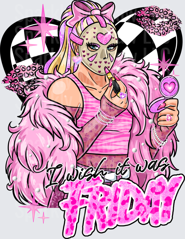 Bitch It Was Friday 13th Jason Voorhees Pink Bimbo Makeover DTF Transfer for Fabric