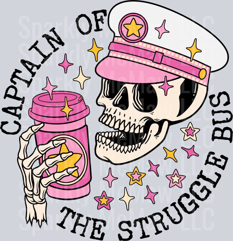 Captain of the Struggle Bus uv dtf decal (black writing)