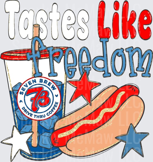 Tastes Like Freedom Hot Dog Coffee Patriotic Design UV DTF Decal