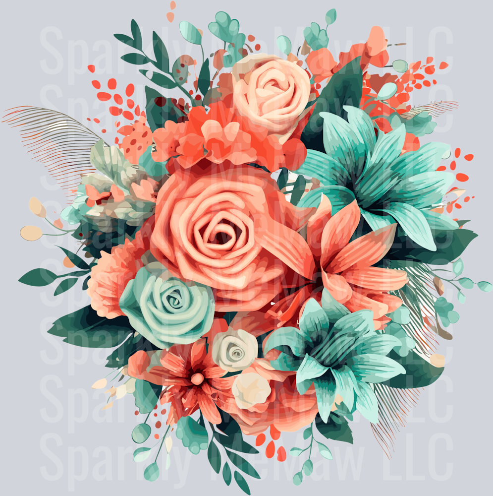 4 Teal and Coral Clip Art UV DTF Decal