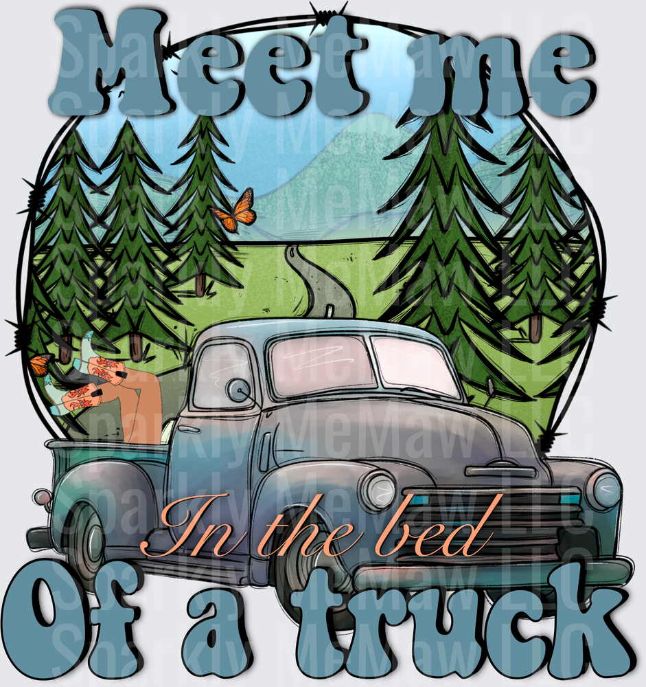 Meet Me In the Bed of a Truck Vintage Pickup Forest Scene UV DTF Decal