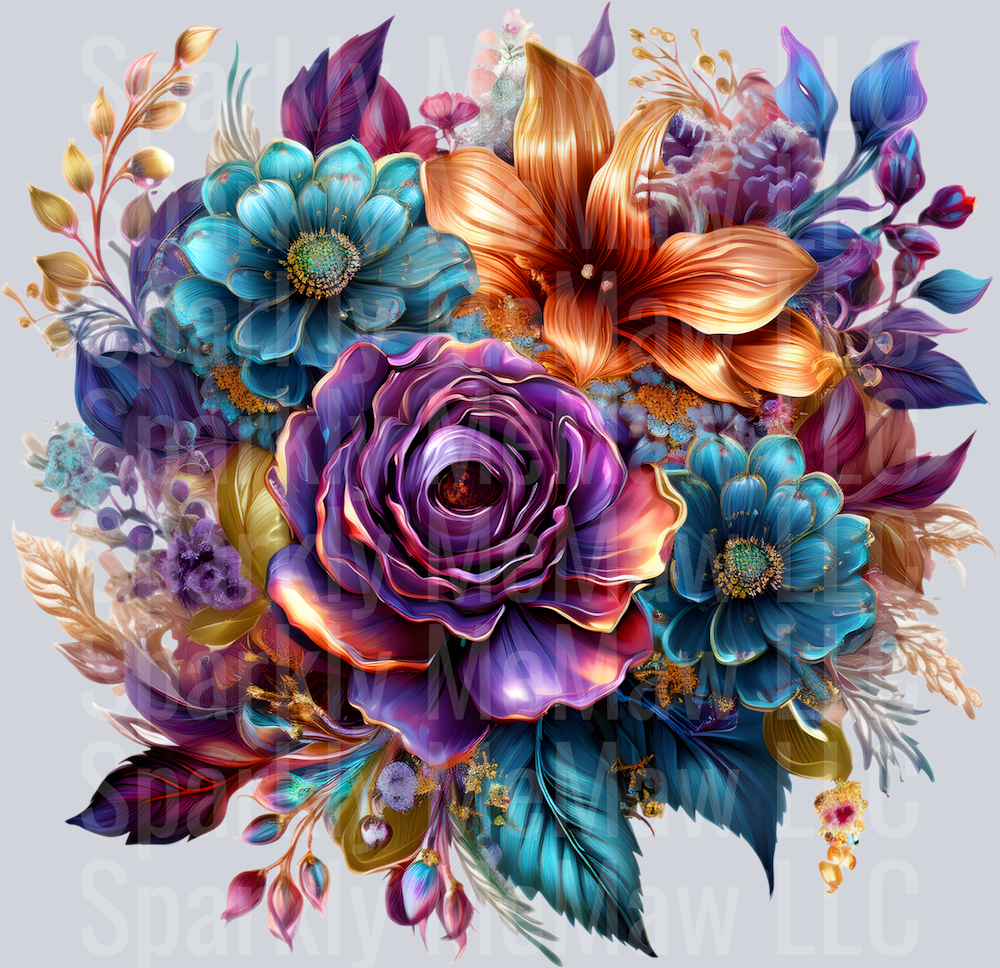 jewel tone floral clipart (157) UV DTF Decal