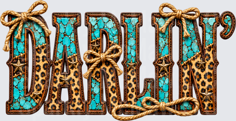 Darlin' Western Turquoise Leopard Design UV DTF DECAL (HARD SMOOTH SURFACE)