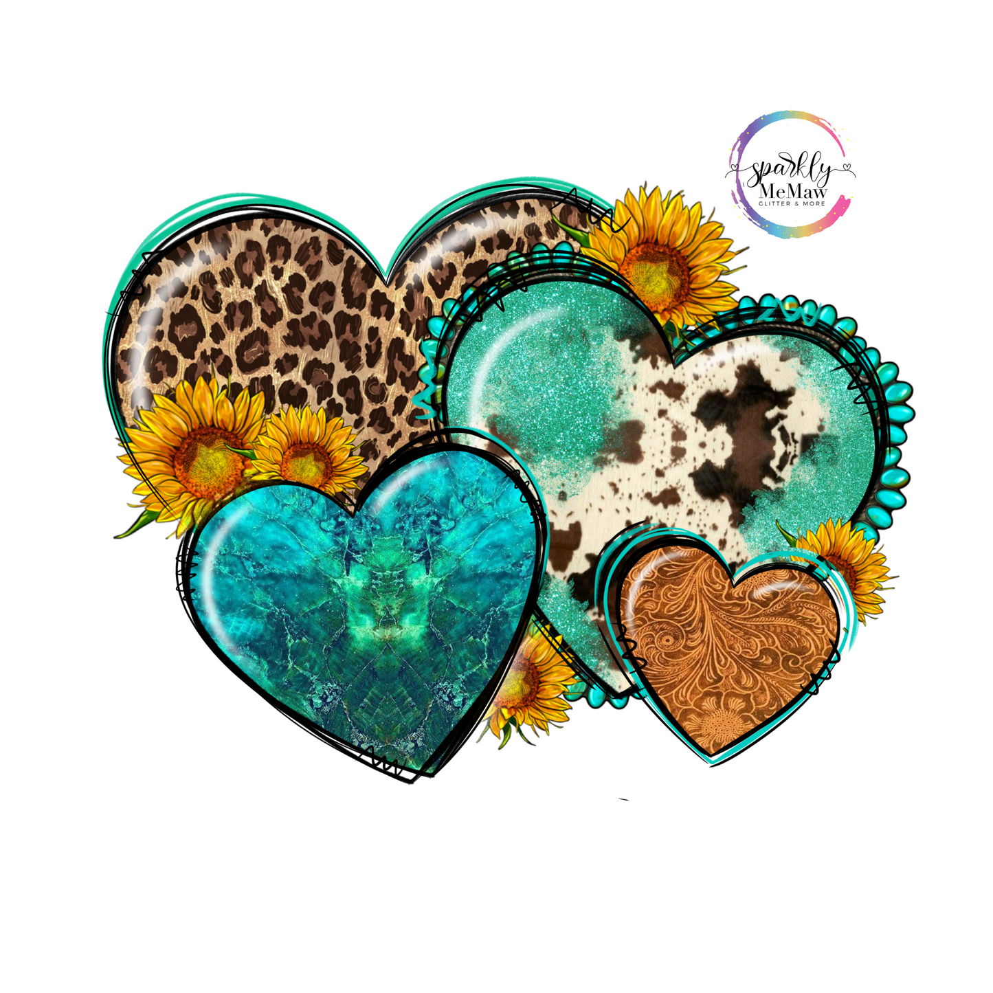 Turquoise Western Hearts UV Large Decal