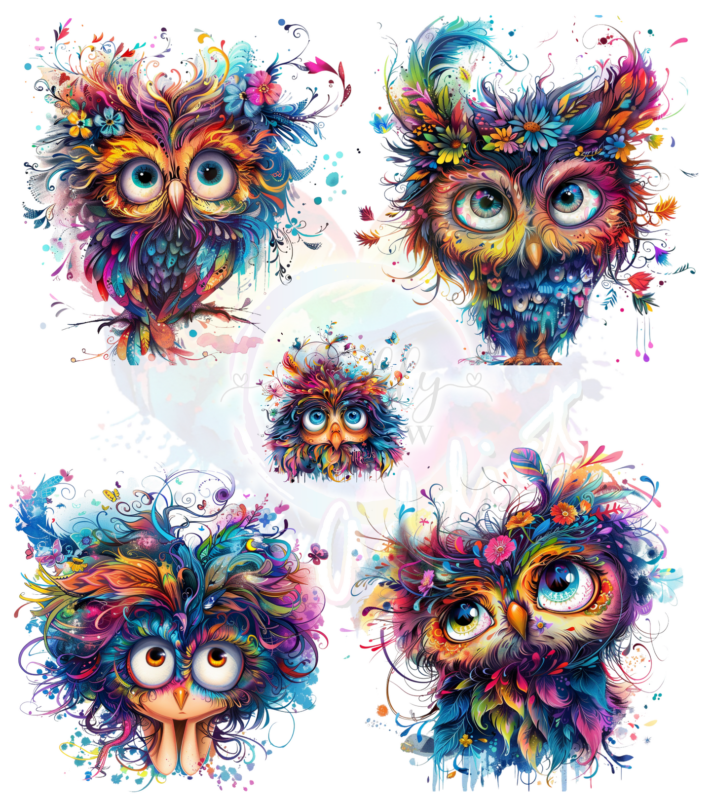 Whimsical Owls UV DTF Element (Decal sheet)