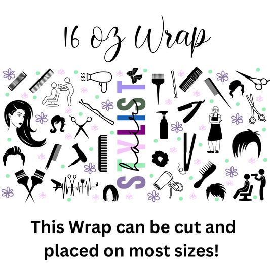 Hair Stylist UV DTF 16 oz Wrap (Decal Set)