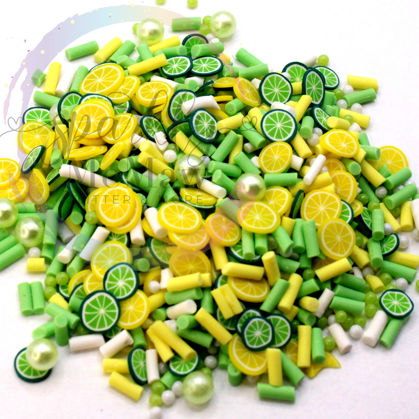 Lemon Lime Clay Poly Sprinkles Shapes with Beads